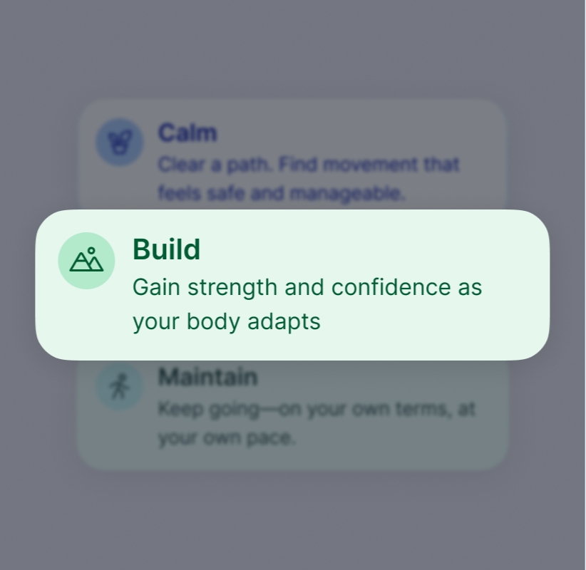 Bold app showing the Calm, Build, and Maintain program phases